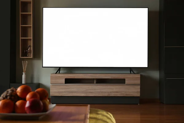 Современный Телевизор Столе Номере Дизайн Интерьера — стоковое фото