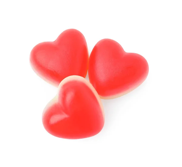 Dulces Caramelos Gelatina Forma Corazón Sobre Fondo Blanco Vista Superior — Foto de Stock