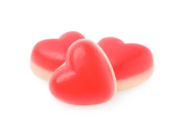 Dulces Caramelos Gelatina Forma Corazón Sobre Fondo Blanco — Foto de Stock
