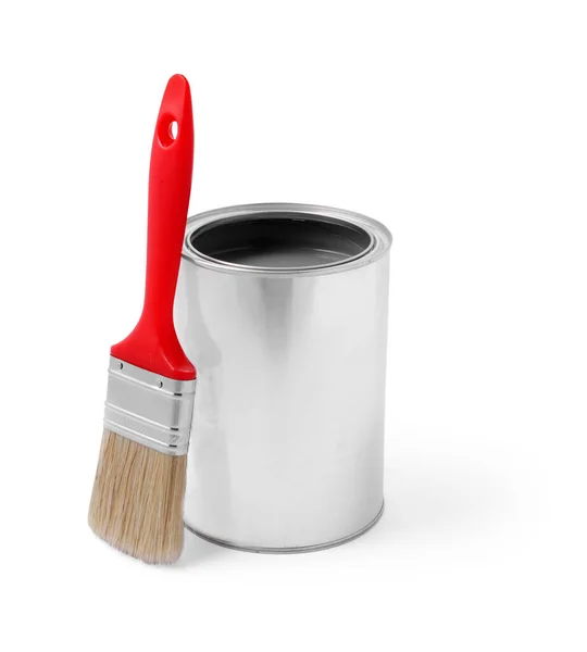 Can Gray Paint Brush White Background — Stock Photo, Image
