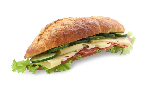 살라미 맛있는 샌드위치가 흰색으로 분리되어 — 스톡 사진