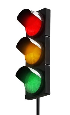 Beyaz üzerine izole edilmiş üç ışık ile trafik sinyali
