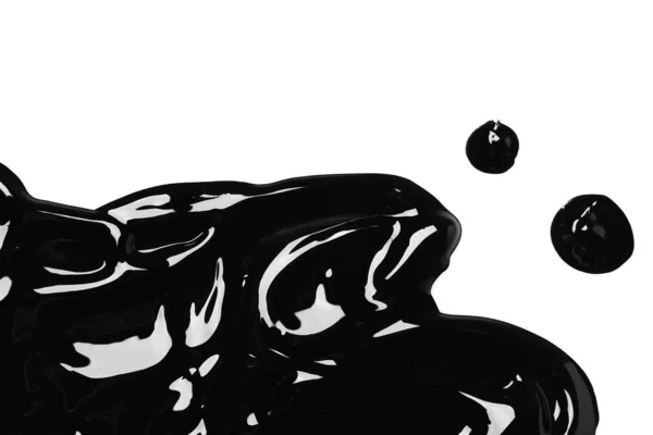 Taches Peinture Noire Brillante Sur Fond Blanc Vue Dessus — Photo