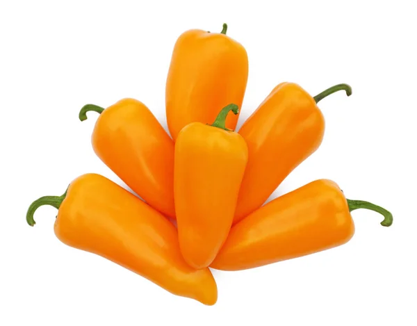 Fresh Raw Orange Hot Chili Peppers White Background Top View — Foto de Stock