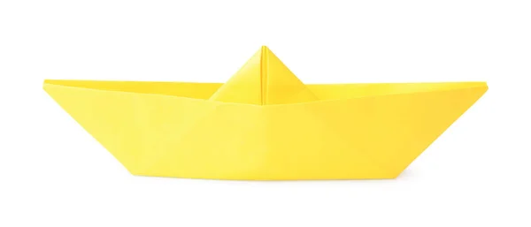 Barco Papel Amarillo Aislado Blanco Arte Origami —  Fotos de Stock