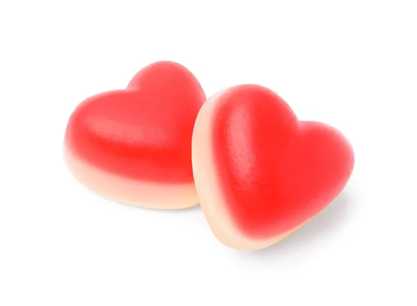 Dulces Caramelos Gelatina Forma Corazón Sobre Fondo Blanco — Foto de Stock