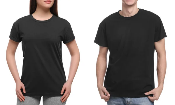 Mensen Met Zwarte Shirts Witte Achtergrond Close Mockup Voor Ontwerp — Stockfoto