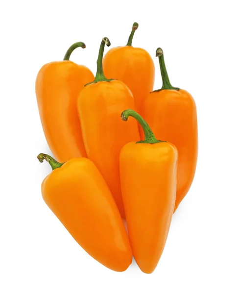 Fresh Raw Orange Hot Chili Peppers White Background Top View — Fotografia de Stock
