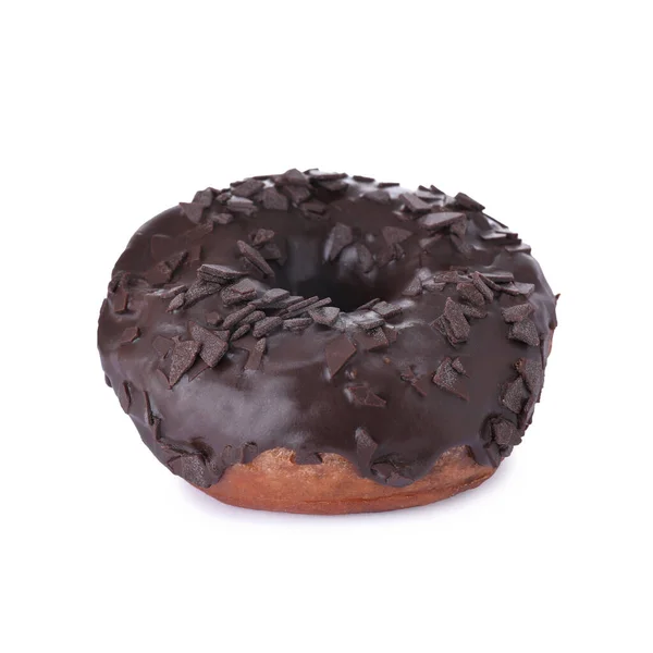 Tasty Glazed Donut Decorated Dark Chocolate Sprinkles Isolated White — Stock Photo, Image