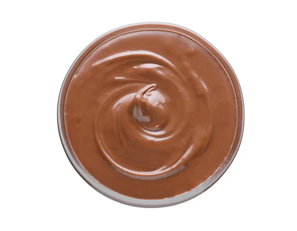 美味可口的巧克力酱碗 顶视图隔离 — 图库照片