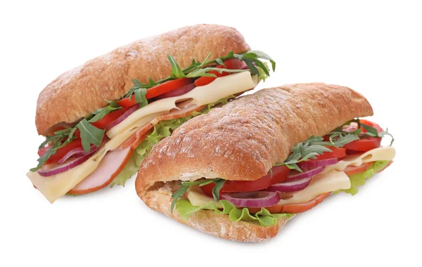 Délicieux Sandwichs Aux Légumes Frais Fromage Isolé Sur Blanc — Photo