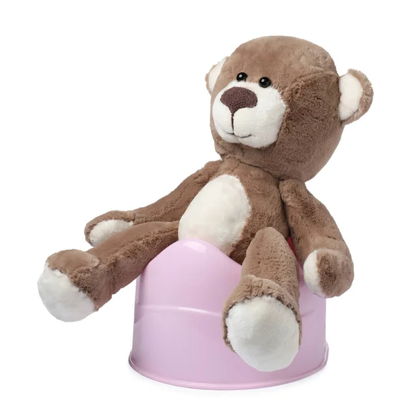 Teddy Bear Pink Baby Potty Isolated White Toilet Training — Stock Photo, Image