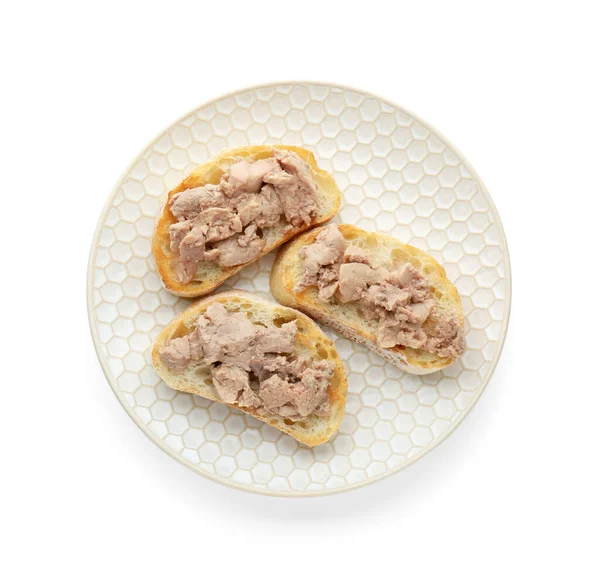 Sandwichs Savoureux Avec Foie Morue Isolé Sur Blanc Vue Dessus — Photo