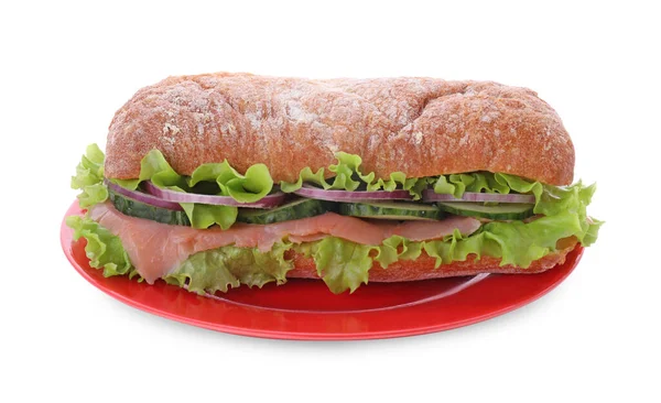 바탕에 야채와 연어를 맛있는 샌드위치 — 스톡 사진