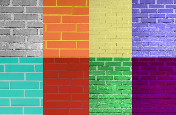Collage Texturas Pared Ladrillo Diferentes Colores — Foto de Stock