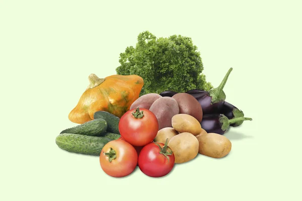 Πολλά Διαφορετικά Φρέσκα Λαχανικά Και Μαϊντανό Ανοιχτό Πράσινο Φόντο — Φωτογραφία Αρχείου