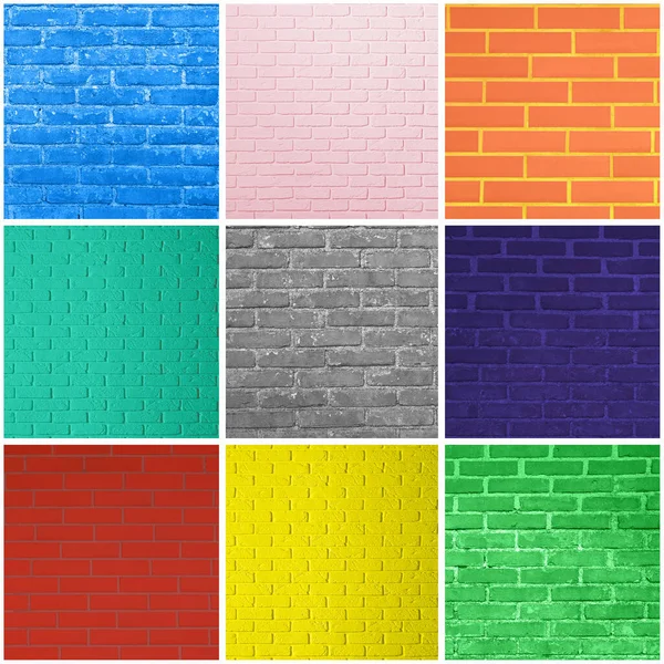 Koláž Cihlové Stěny Textury Různých Barvách — Stock fotografie