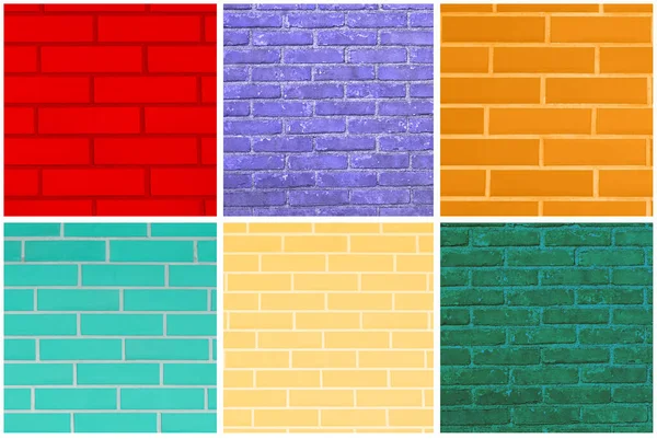 Collage Textures Murales Briques Différentes Couleurs — Photo