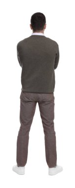 Beyaz arkaplanda duran iş adamı, arka plan