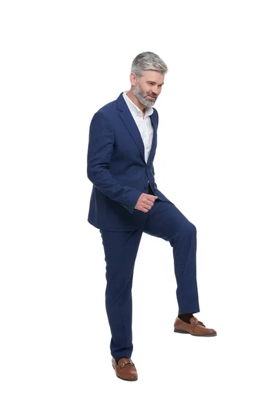 Ältere Geschäftsmann Stilvollen Kleidern Posieren Auf Weißem Hintergrund — Stockfoto