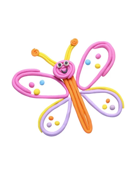 Butterfly Made Plasticine White Background Top View — Stockfoto