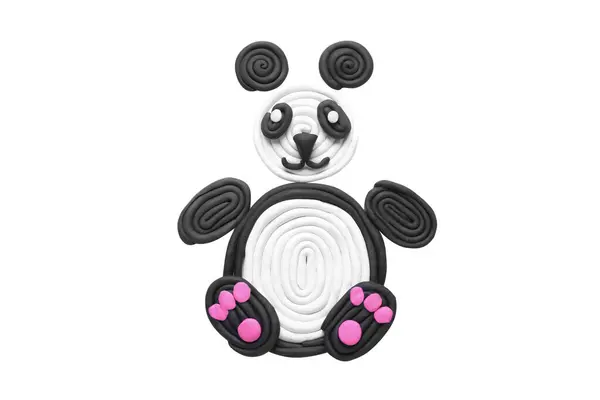Beyaz Arka Planda Plastikten Yapılmış Panda Üst Görünüm — Stok fotoğraf
