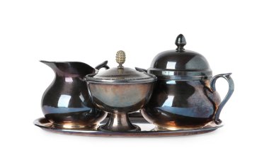 Beautiful vintage tea set on white background