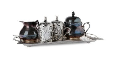 Beautiful vintage tea set on white background