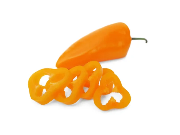 Snijd Hele Oranje Hete Chili Paprika Witte Achtergrond — Stockfoto