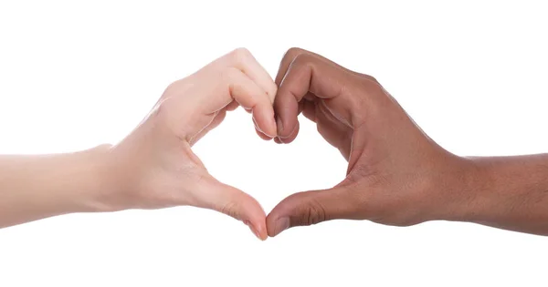 International Relationships People Making Heart Hands White Background Closeup — Stock Photo, Image