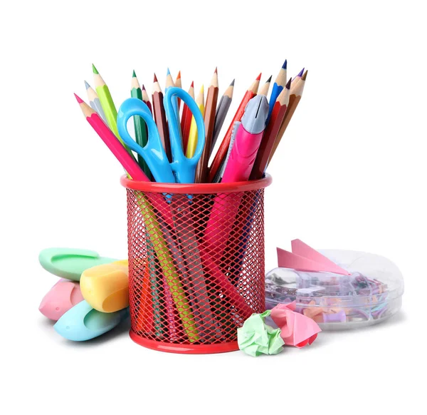 Many Different School Stationery White Background — 스톡 사진