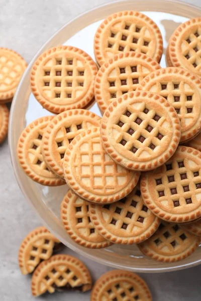 Смачне Бутербродне Печиво Вершками Сірому Столі Плоский Лежак — стокове фото