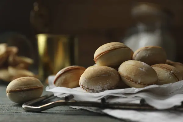 Freshly Baked Homemade Walnut Shaped Cookies Closeup — Stock Photo, Image