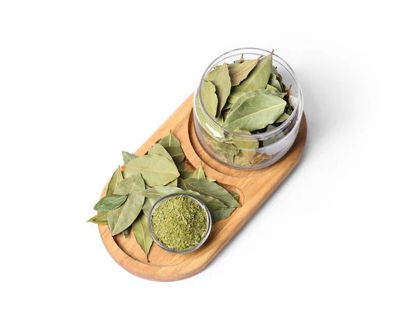 Whole Ground Aromatic Bay Leaves White Background Top View — Stock Photo, Image