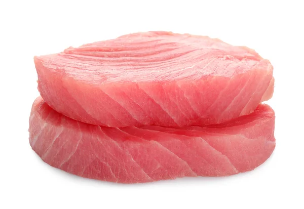Frische Rohe Thunfischfilets Auf Weißem Hintergrund — Stockfoto