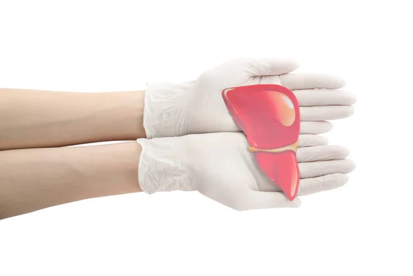 Läkare Handskar Som Håller Papper Lever Vit Bakgrund Närbild Och — Stockfoto