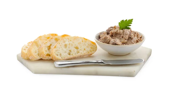 Tasty Cod Liver Bread White Background — Stock Photo, Image