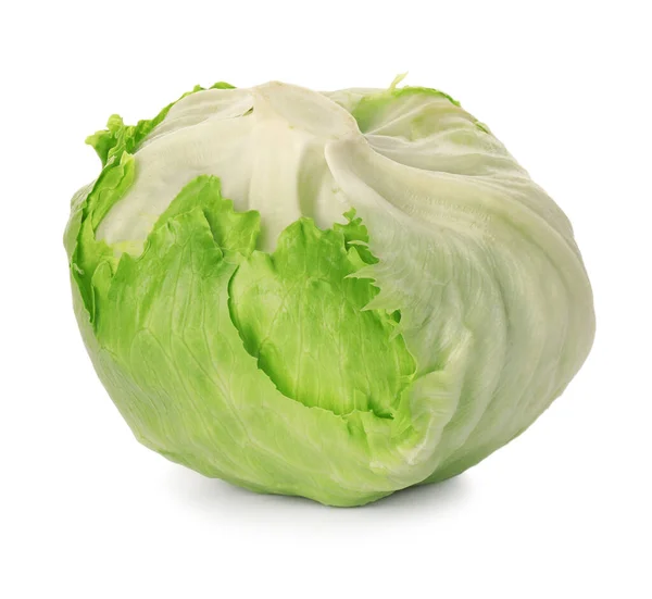 鲜绿色的冰山生菜 在白色上隔离 — 图库照片