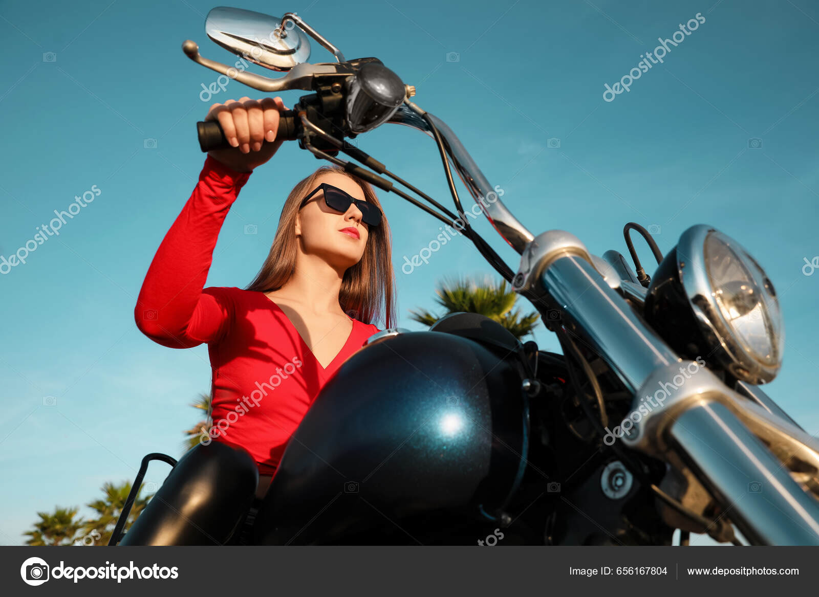 Beautiful girl riding motorcycle sale