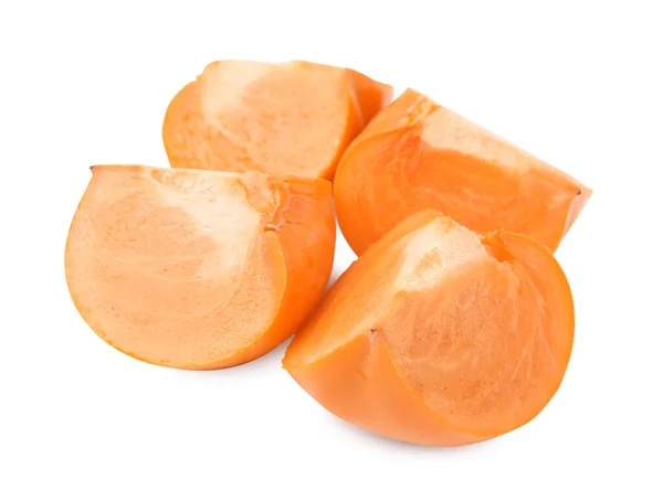 Cut Delicious Ripe Juicy Persimmons White Background — Stock Photo, Image