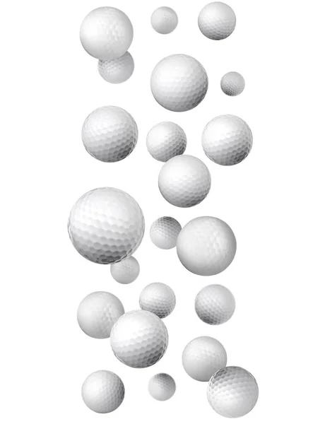 Molte Palline Golf Cadono Sfondo Bianco — Foto Stock