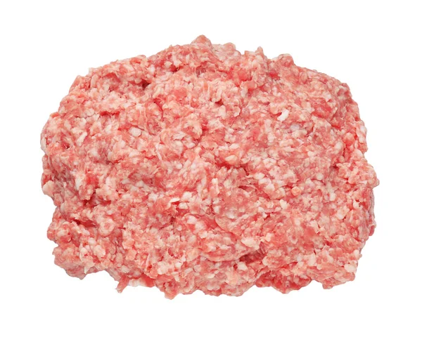 Raw Fresh Minced Meat Isolated White Top View — Stock Photo, Image