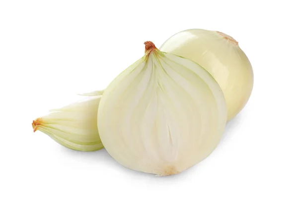 Whole Cut Onions White Background — Foto de Stock