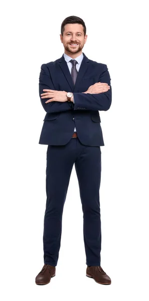 Schöner Bärtiger Geschäftsmann Anzug Auf Weißem Hintergrund — Stockfoto