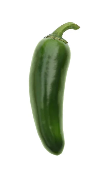 Grön Varm Chili Peppar Isolerad Vit Ovanifrån — Stockfoto