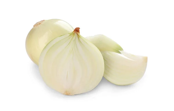 Whole Cut Onions White Background — Fotografia de Stock