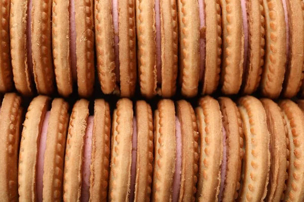 Tasty Sandwich Cookies Cream Background Top View — Stock Photo, Image