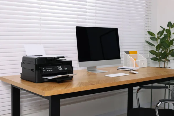 Stylish Room Interior Desk Modern Printer Computer — Stock Photo, Image