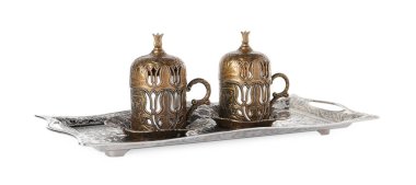 Beautiful vintage tea set on white background
