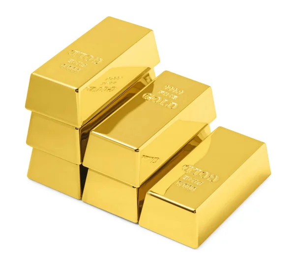 Stack Shiny Gold Bars Isolated White — Foto de Stock
